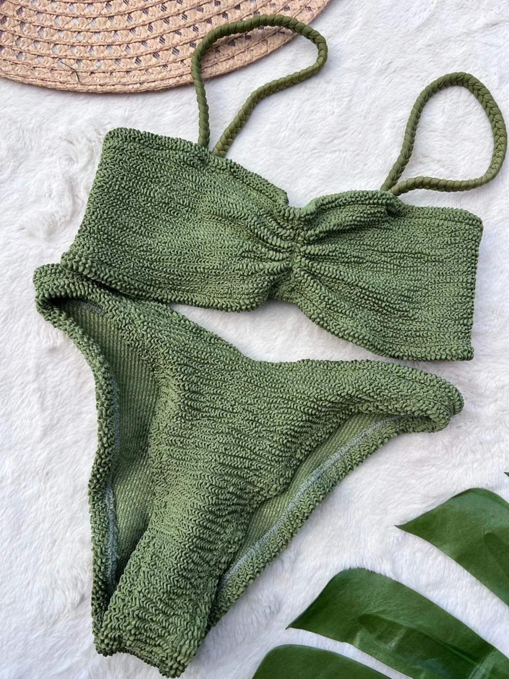 Hunza G Aura Green Original Crinkle Bikini Set One Size